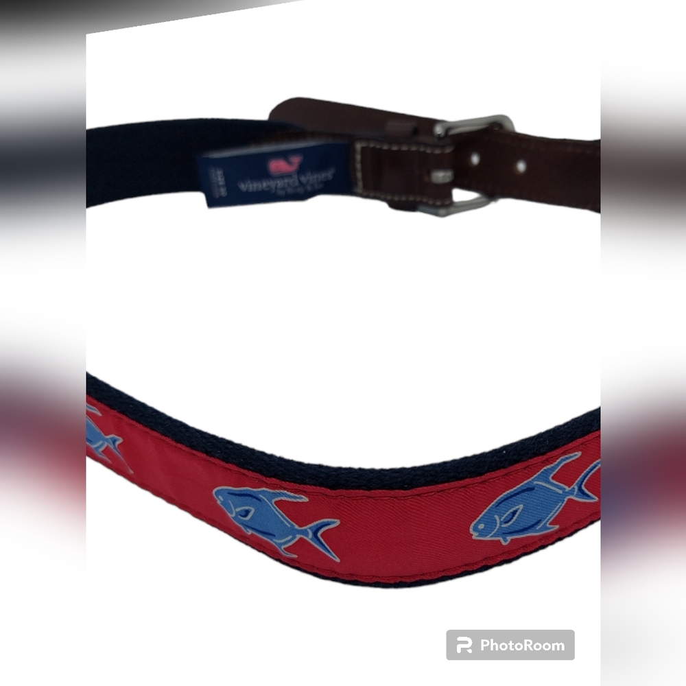 Vineyard Vines by Shep & Ian Pompano Fish Design Men's Belt Size 30 - Picture 10 of 11